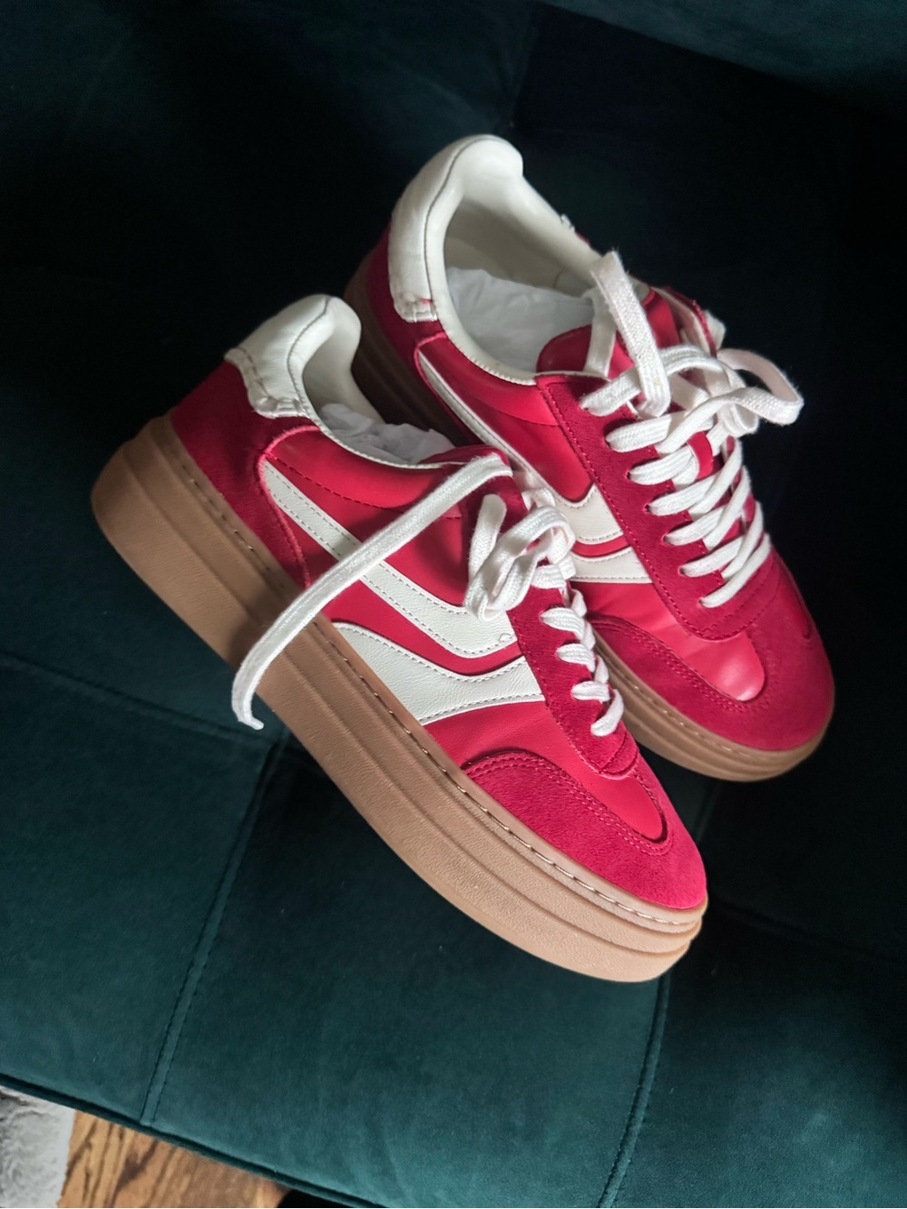 Steve Madden Red and White Platform Sneakers